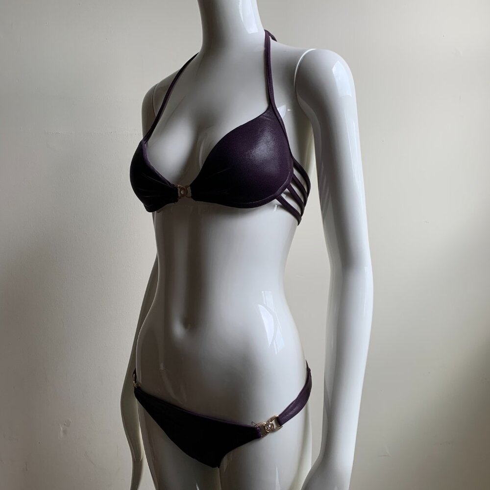 Sauvage california Plum gold crystal strappy luxury bikini